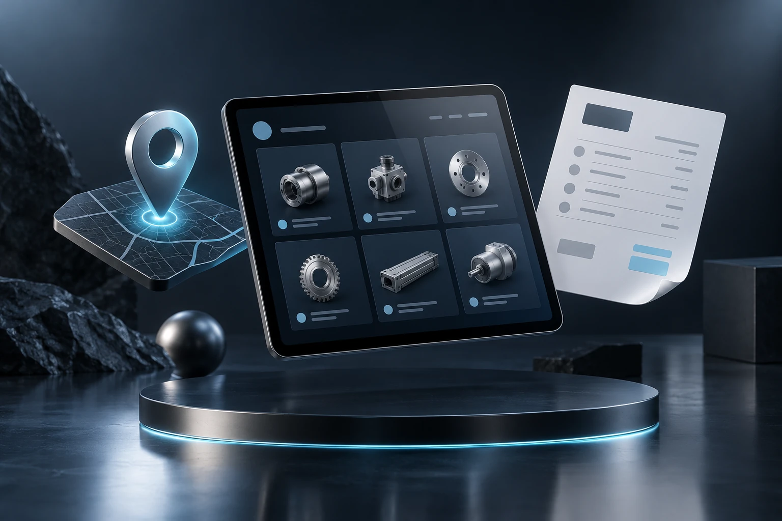 Tablet kataloğu, konum işareti ve teklif belgesi konsepti